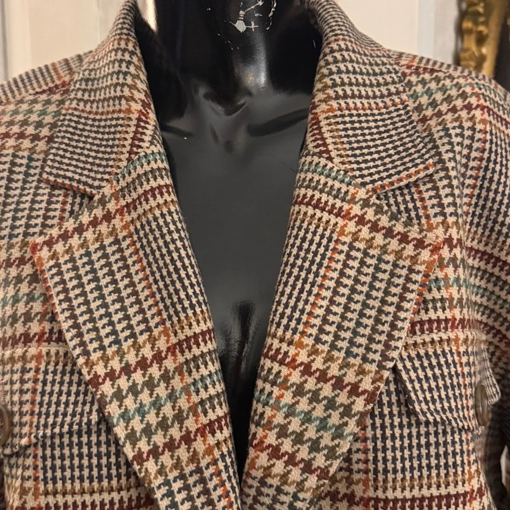 Pendleton Pure Virgin Wool Brown Houndstooth Plaid Short Jacket Blazer Sz 6 - Picture 4 of 10